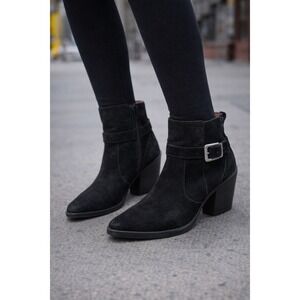 Antonio Melani Peatrie‎ Black Suede Ankle Boots Buckle Block Heel Size 7M